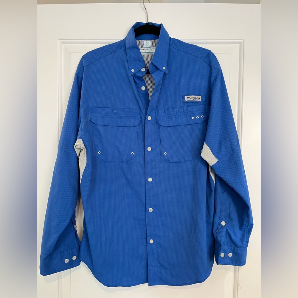 Columbia Blue long Sleeved Fishing Shirt